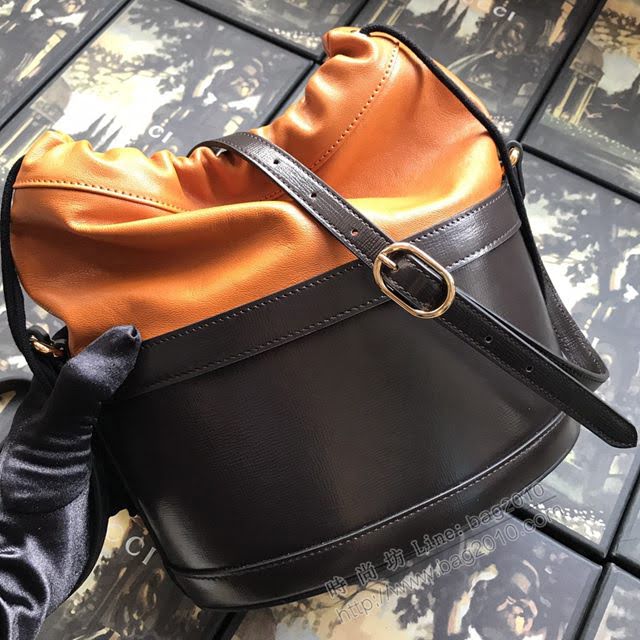 Gucci包 古馳新款女包 Gucci抽繩水桶包 602118啡橙 Gucci肩背女包  gdj1025